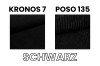 Stoffmuster in Schwarz: Kronos 7 (Samt) und Poso 135 (Cord) für Sofabezüge.