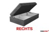Boxspringbett in Hellgrau mit Bettkasten, rechtsseitig öffnend für Stauraumnutzung.