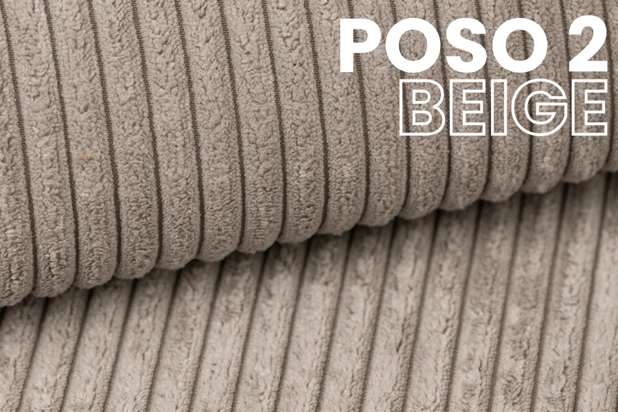 POSO 2 Beige: Detailaufnahme des weichen Breitcord-Stoffs für Polstermöbel.