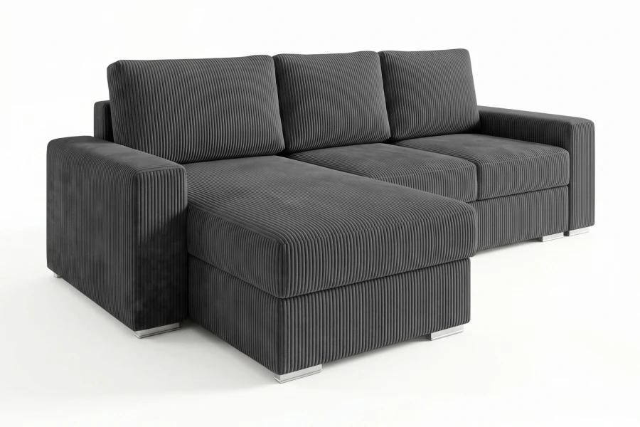 Ecksofa in Anthrazit mit Cord-Bezug POSO 34, modernes L-Sofa in Freisteller-Ansicht.