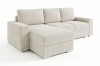 Ecksofa Cord beige L-Form mit Ottomane links auf weißem Hintergrund