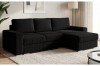 Modernes Ecksofa in Schwarz aus Cord-Stoff in einem hellen Wohnzimmer.