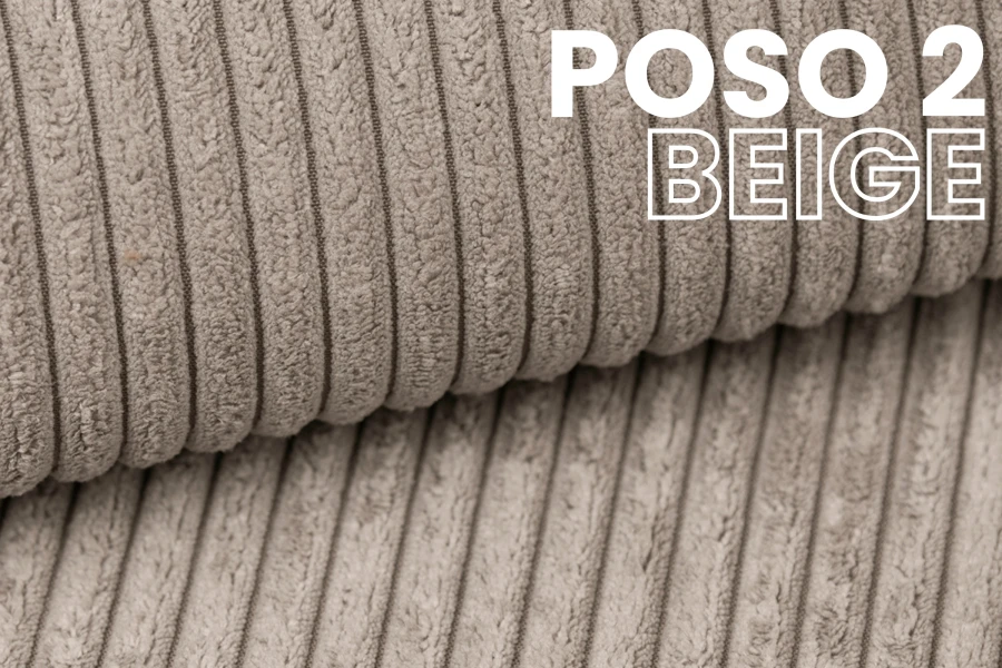 Bezugsstoff Poso 2 Beige: Detailaufnahme der Cord-Struktur für Polstermöbel.