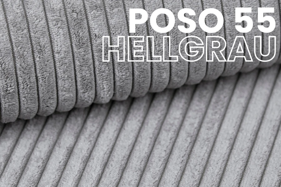 Detailansicht Cordstoff Poso 55 in Hellgrau für das Roberto Kindersofa.