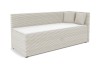 Seitenansicht des Roberto Kindersofas in hellgrauem Cord-Bezug mit Kissen.