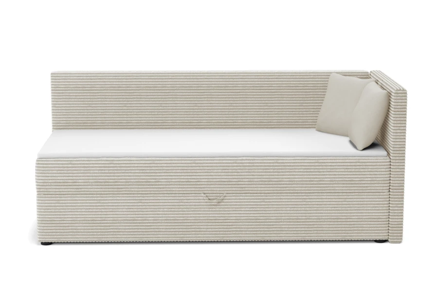 Beiges Kindersofa Roberto aus Kord mit Kissen und rechter Armlehne