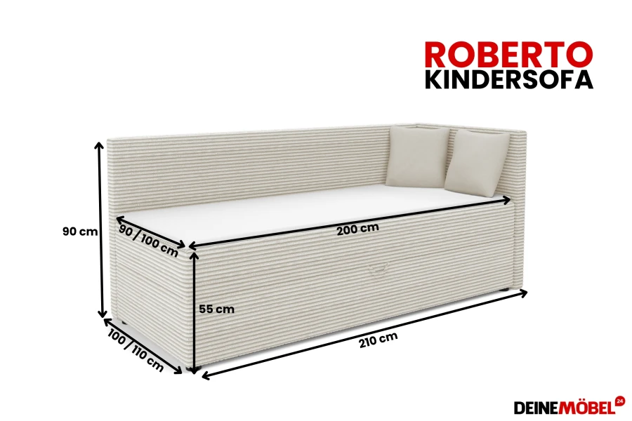 Maße und Abmessungen für das Roberto Kindersofa in der Übersicht