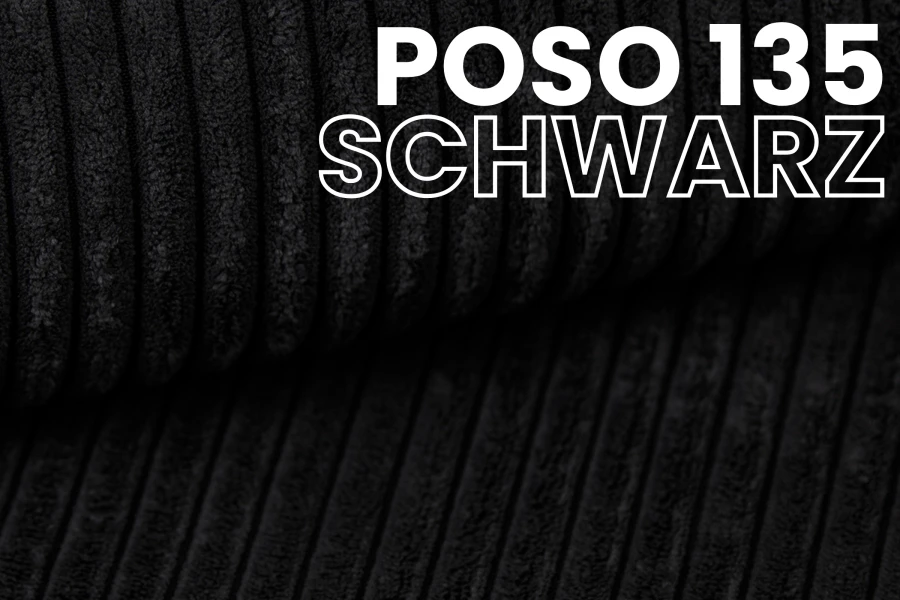 Stoffprobe Poso 135 in Schwarz, Kordstruktur für Polstermöbel