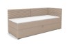 Beiges Boxspring-Schlafsofa mit Cord-Rückenlehne und Bettkasten, Seitenansicht rechts.