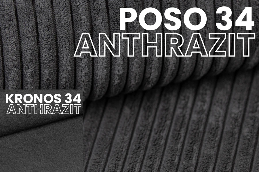 Stoffmuster Poso und Kronos in Anthrazit: Textur-Details für das Kindersofa