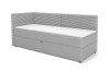 Funktionsbett in Hellgrau mit Cord-Rückenlehne und praktischem Stauraum.