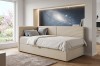 Helles Kinderzimmer mit modernem Polsterbett in Poso Creme Cord-Stoff.