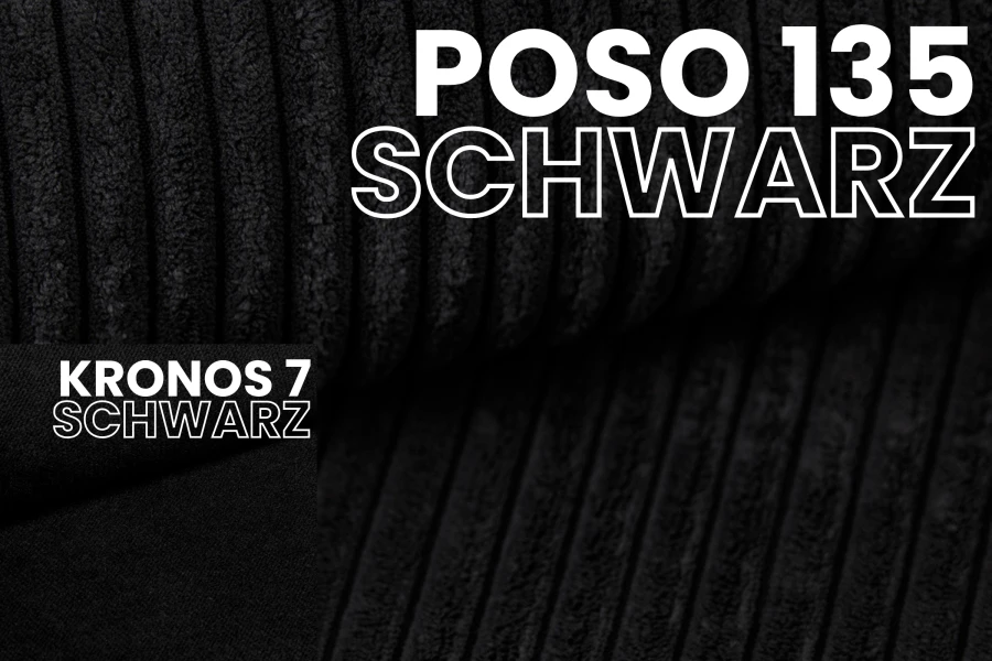 Stoffproben Poso 135 Schwarz und Kronos 7 Schwarz für Polstermöbel.