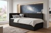 Schwarzes Eck-Boxspringbett mit Cord-Bezug in modernem Kinderzimmer-Ambiente.