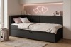 Eck-Boxspringbett in Anthrazit mit Cord-Struktur für ein gemütliches Jugendzimmer.