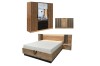 Möbelset für Schlafzimmer: Kleiderschrank, Kommode und Bett mit Lamellen.