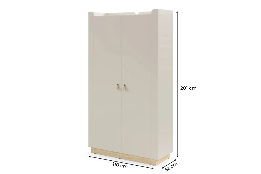Abmessungen für Kleiderschrank SA1 in Beige: 110 cm Breite, 201 cm Höhe und 52 cm Tiefe.
