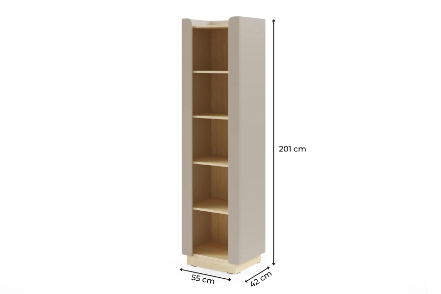 Hohes offenes Standregal SA2 der SOVI Kollektion in Porcini/Eiche, Maße 55 x 201 x 42 cm.