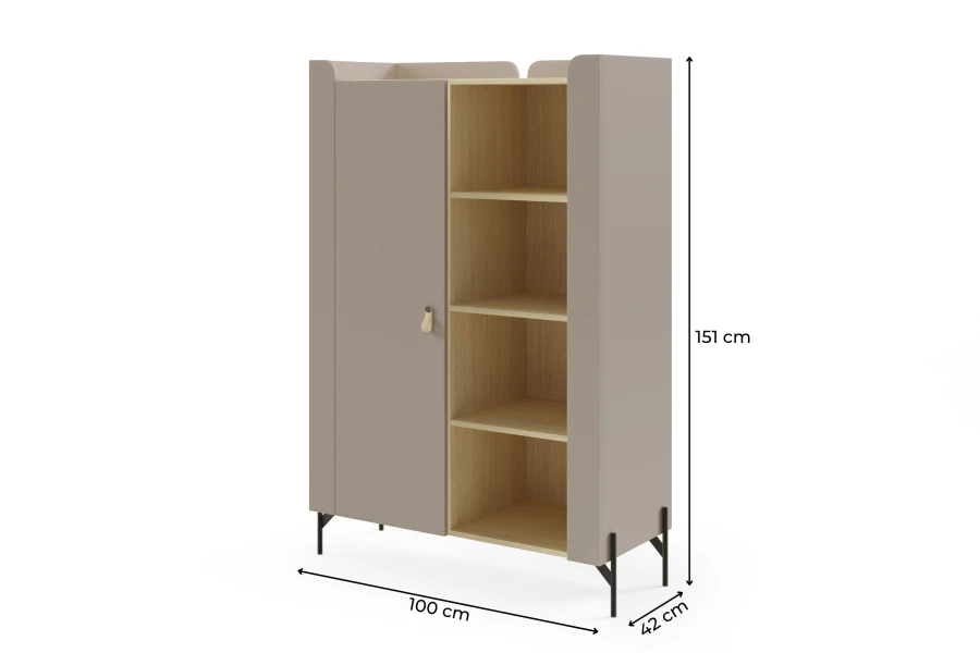 Maße des Schranks: 100 cm Breite, 151 cm Höhe, 42 cm Tiefe für optimale Planung.