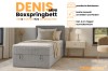 Hellgraues Boxspringbett Denis Mini mit Bettkasten und Topper im modern eingerichteten Schlafzimmer.