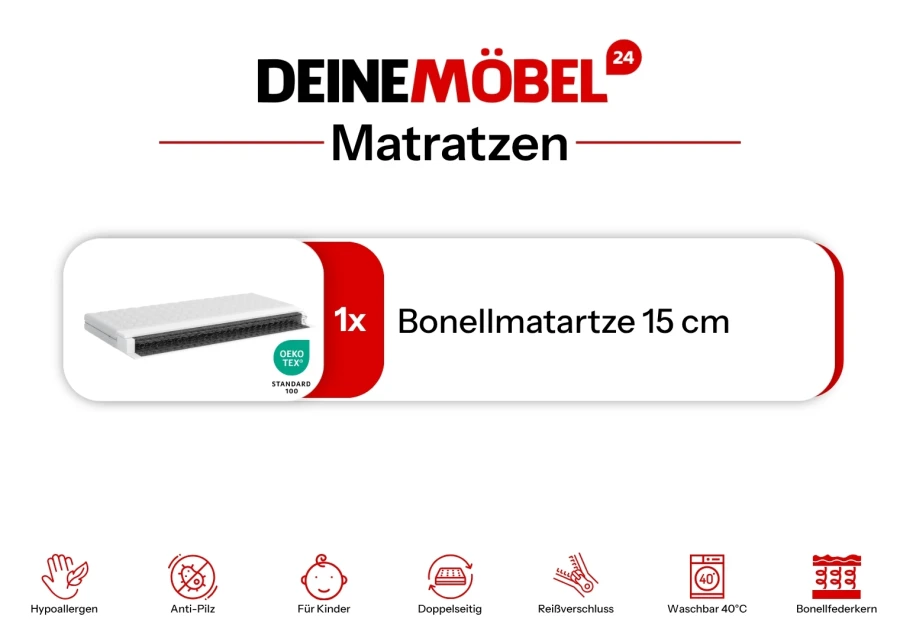 Hochwertige 15 cm Bonellmatratze, schadstoffgeprüft und ideal für Kinderbetten.