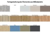 Vielfältige Farbauswahl und Holzdekore für Möbelplatten wie Eiche, Anthrazit und Blau.