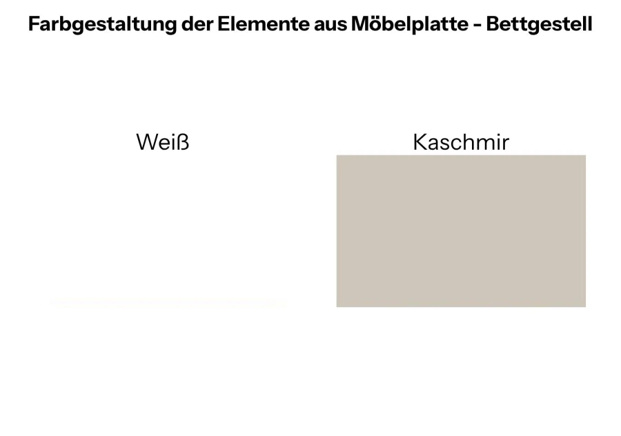Farbauswahl für das Bettgestell in den Varianten Weiß und Kaschmir.