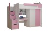 Modernes Hochbett für Kinder in Pink-Weiß inklusive Schreibtisch und Treppen-Schubladen.