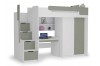 Modernes Kombi-Hochbett in Grau und Weiß mit Schreibtisch, Kleiderschrank und viel Stauraum.