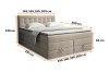 Maße des Verno Boxspringbetts: Breite 140-200cm, Tiefe 210cm, Höhe 64cm mit gepolstertem Kopfteil.