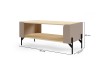 Moderner Couchtisch in Eiche-Optik und Taupe, Maße 90x50x40 cm, mit schwarzen Metallfüßen.