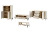 Funktionale Wohnzimmermöbel Set mit geöffneten Schubladen und Türen in Beige-Eiche.