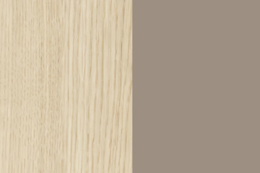 Detailansicht der Oberflächen: Eiche Mavelie und dezentes Taupe der SOVI Serie.