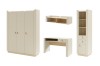 Komplette Jugendzimmer Möbelserie in Beige und Eiche auf weißem Hintergrund freigestellt.