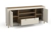 Moni Sideboard Kaschmir geöffnet: Praktischer Stauraum mit Einlegeböden und Schubfach in Holz-Design.