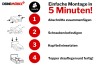Infografik zur einfachen Montage des Boxspringbetts in nur 4 Schritten und 5 Minuten.