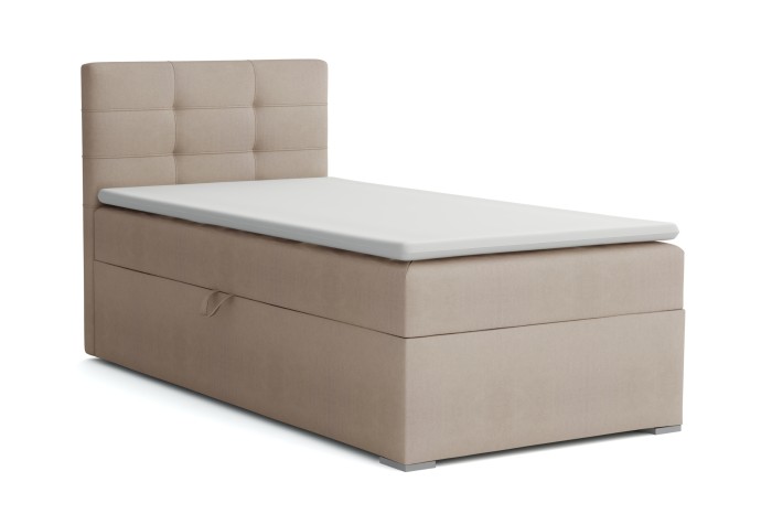 Beiges Boxspringbett 90x200 cm mit Bettkasten und gepolstertem Kopfteil