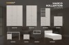 Marco Kollektion Möbelübersicht mit Maßen für Kleiderschrank, Bett und Schreibtisch in Beige.