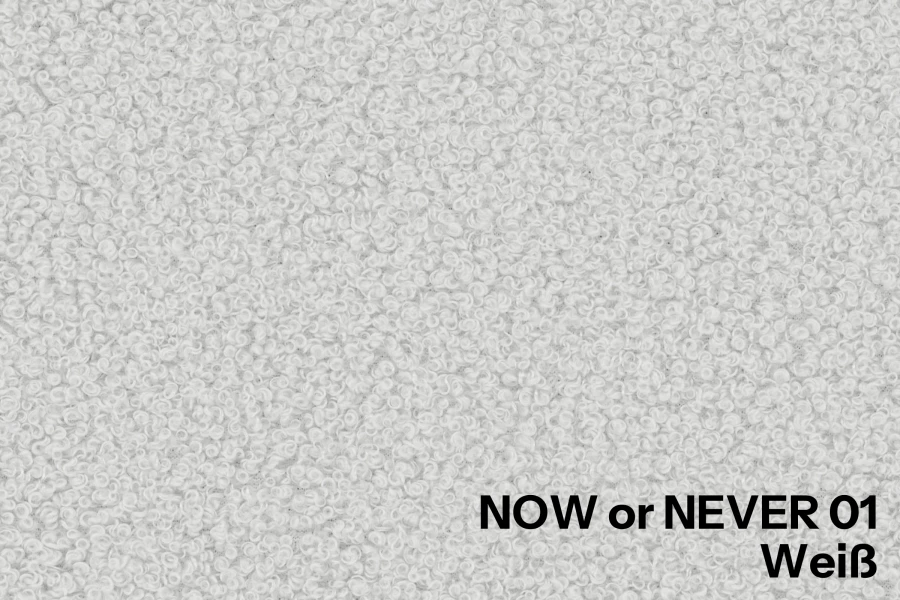 Nahaufnahme weißer Bouclé-Stoff Now or Never 01 für moderne Polstermöbel