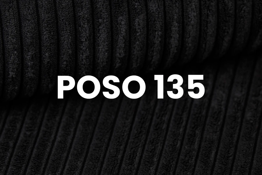 Nahaufnahme des schwarzen Cord-Stoffes Poso 135 für hochwertige Polstermöbel.
