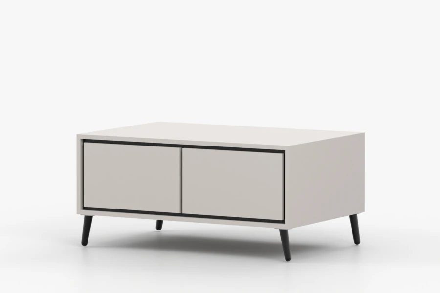 Beige Couchtisch Frontansicht mit minimalistischem Design.