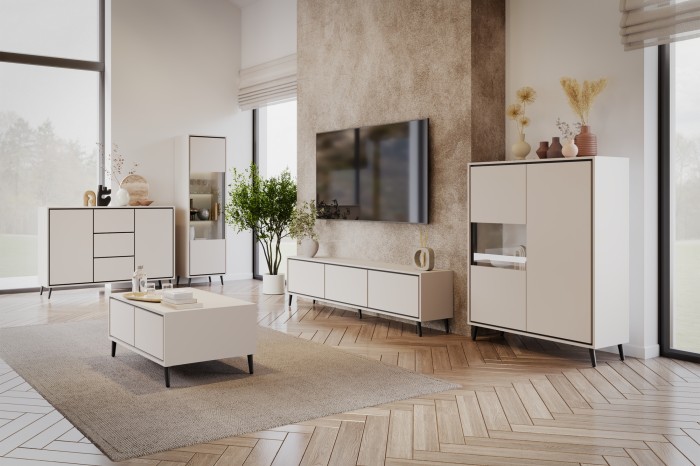 Wohnzimmer Inspiration mit beigen Möbeln der Fresso Kollektion.