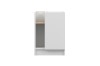 Kleiner weißer Beistellschrank mit offenem Fach, Frontansicht, minimalistisches Design.