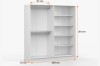 Kleiderschrank weiß Innenleben, Maße 200x210x57 cm mit Regalfächern und Kleiderstangen.