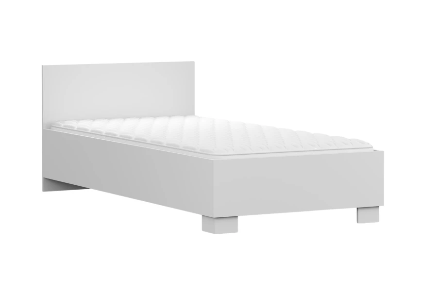Weißes Einzelbett inklusive komfortabler Matratze, ideal für Gäste- oder Jugendzimmer.