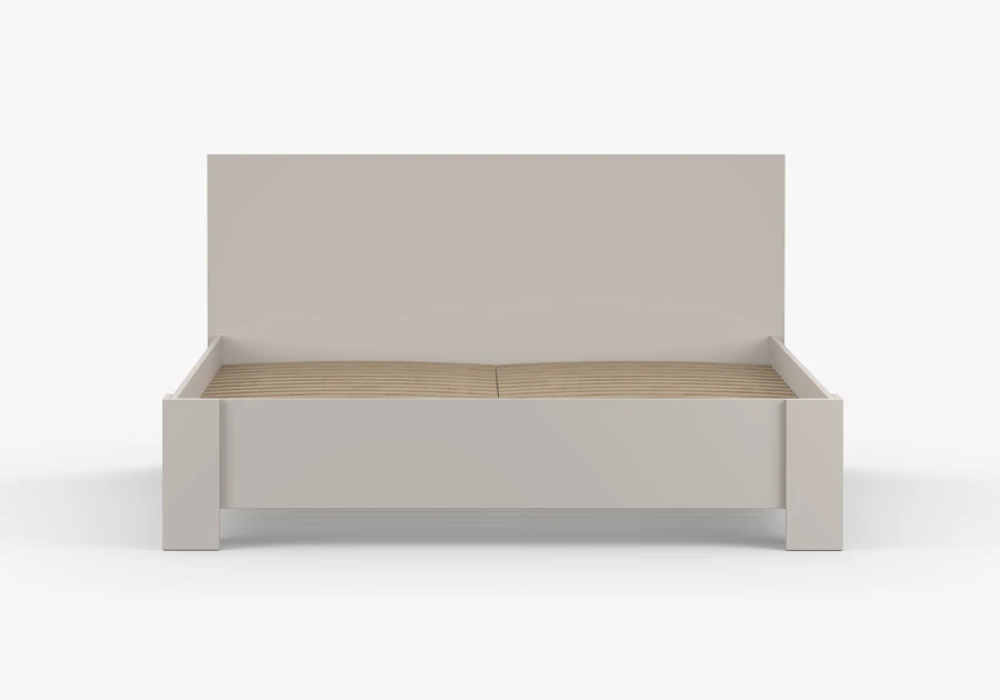 Beiges Doppelbett mit Kopfteil und Lattenrost Vorderansicht