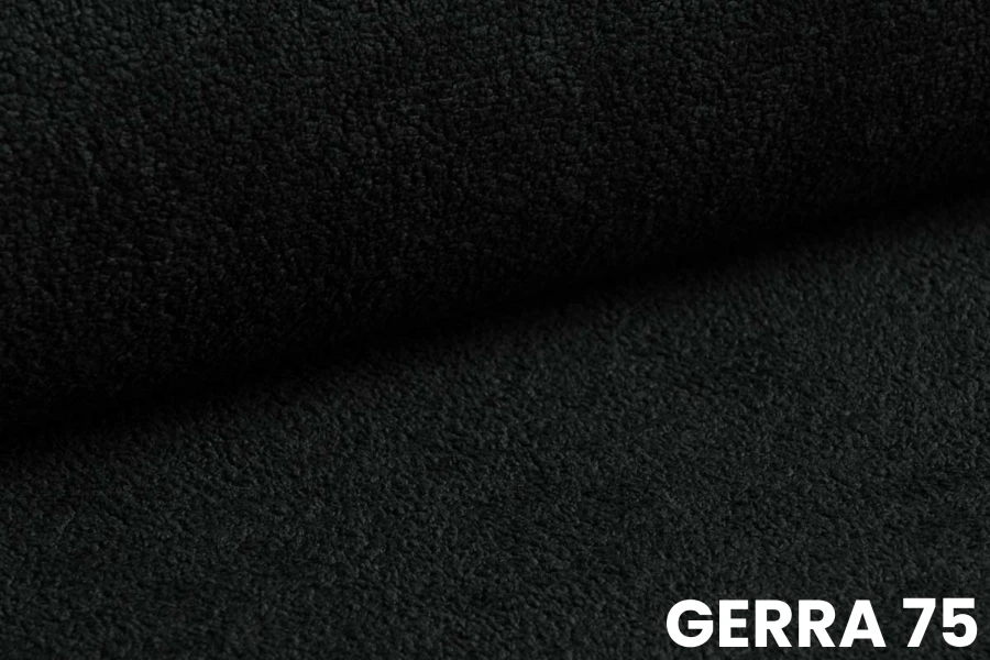 Nahaufnahme von schwarzem Polsterstoff Gerra 75 mit feiner Textur für Möbel.