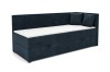 Modernes blaues Ecksofa mit weißer Matratze und zwei passenden Kissen.