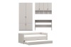 Jugendzimmer-Set in Beige mit Kleiderschrank, Hängeregalen und praktischem Ausziehbett.