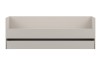 Minimalistisches Funktionsbett in Beige ohne Matratzen, gerade Frontalansicht.